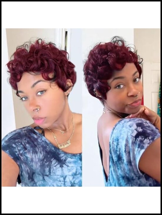 Short Curly Pixie Cut Wig Human Hair Lightweight Glueless Finger Wave Style